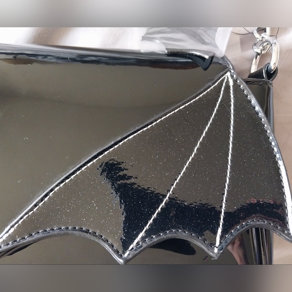 Sourpuss goth black glitter batwing shoulder bag purse - Picture 9 of 10